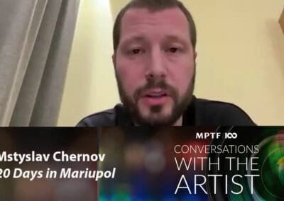 A man with a camera and the words'conversations with the artist 20 days in moscow.